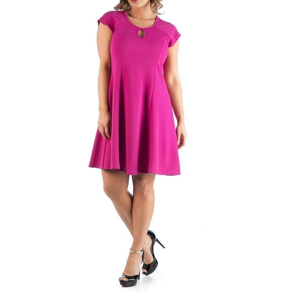 24seven Comfort Apparel Womens Plus Panel Cap Sleeve Midi Dress Pink 3X - Picture 1 of 1